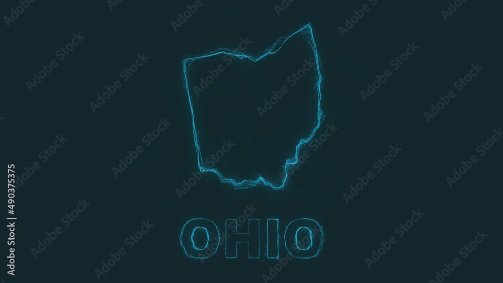 Poster Plexus flat map showing the state of Ohiofrom the United State of America on black background. USA. Plexus map of Ohio