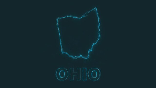 Plexus flat map showing the state of Ohiofrom the United State of America on black background. USA. Plexus map of Ohio