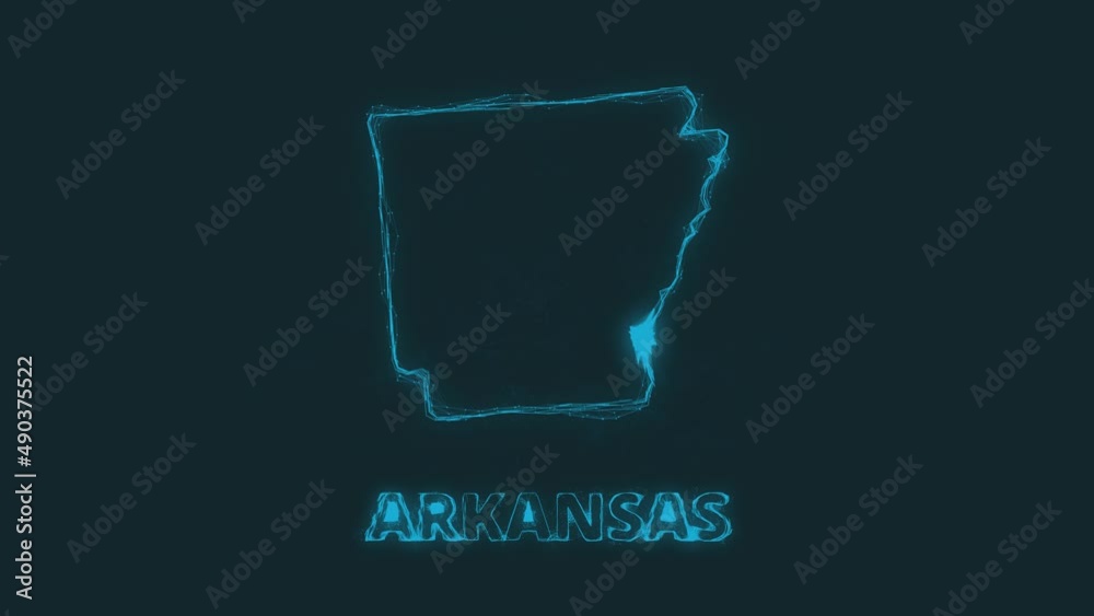 Poster Plexus flat map showing the state of Arkansas from the United State of America on black background. USA. Plexus map of Arkansas