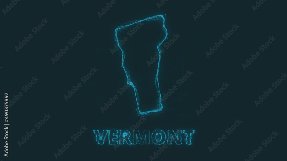 Poster Plexus flat map showing the state of Vermont from the United State of America on black background. USA. Plexus map of Vermont