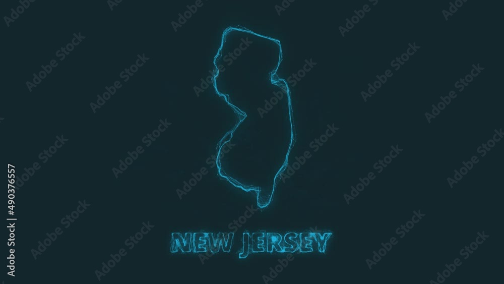 Poster Plexus flat map showing the state of New Jersey from the United State of America on black background. USA. Plexus map of New Jersey