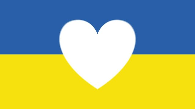 White heart beating Ukraine flag loop animation