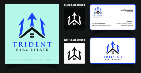 Trident Poseidon Real Estate Logo With Business Card Template