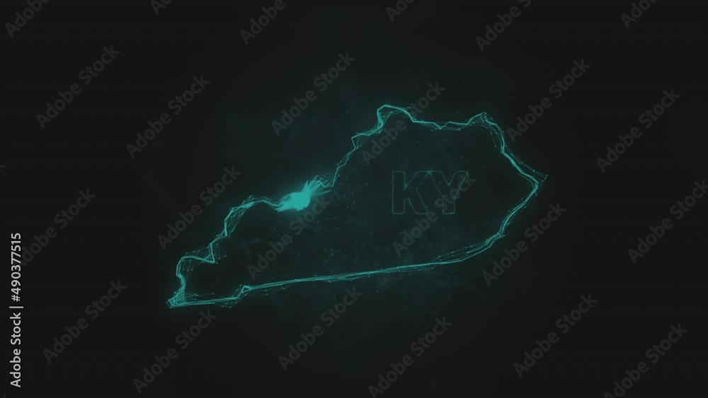 Poster plexus flat map showing the state of kentucky from the united state of america on black background. 