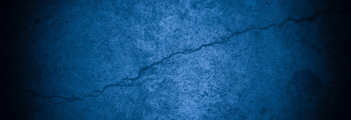 Old wall pattern texture cement blue dark abstract  blue color design are light with black gradient background.
