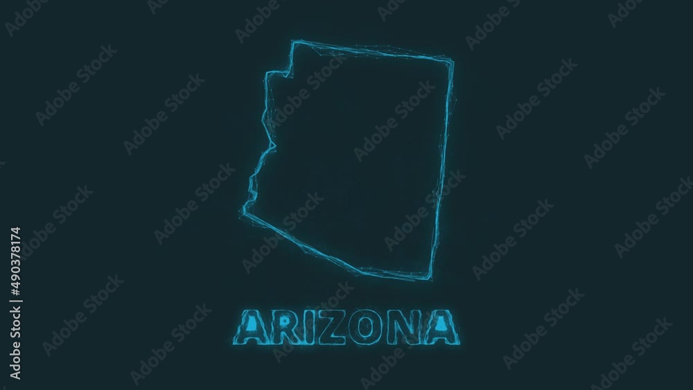 Poster Plexus flat map showing the state of Arizona from the United State of America on black background. USA. Plexus map of Arizona