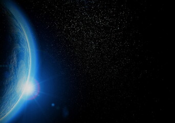 beautiful view sun light blue earth in space galaxy background