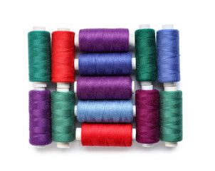Beautiful sewing threads on white background