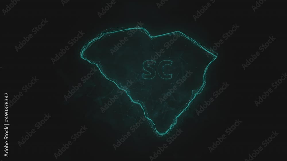 Poster Plexus flat map showing the state of South Carolina from the United State of America on black background. USA. Plexus map of South Carolina
