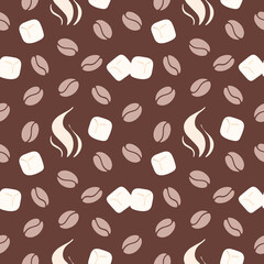 Coffee beans and sugar, seamless vector pattern