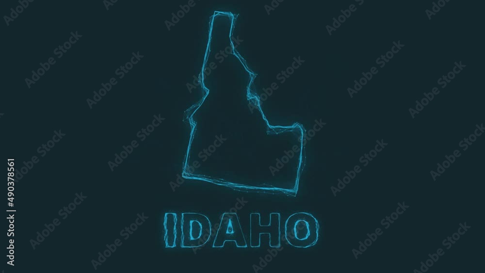 Poster Plexus flat map showing the state of Idaho from the United State of America on black background. USA. Plexus map of Idaho
