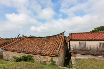 Fototapeta na wymiar Sunny view of the Fujian style building