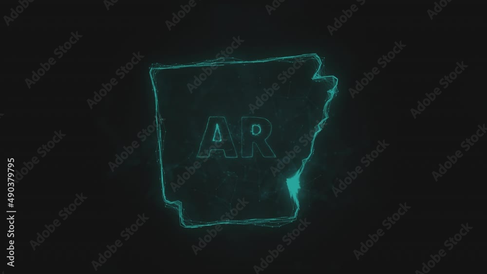 Poster Plexus flat map showing the state of Arkansas from the United State of America on black background. USA. Plexus map of Arkansas
