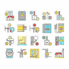 Electrical Installation Tool Icons Set Vector .