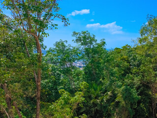 Buddah temple with beautiful views from top of mountain of Patong Phuket Thailand. 
