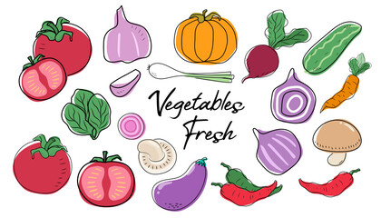 Vegetables fresh, Pumpkin, Chilli, Onion, Mushroom, Tomato, Garlic, Eggplant, Carrot, Lemongrass, cucumber and Beetroot