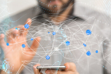 Global network. Blockchain. 3D illustration. Neural networks and artificial intelligence. Abstract