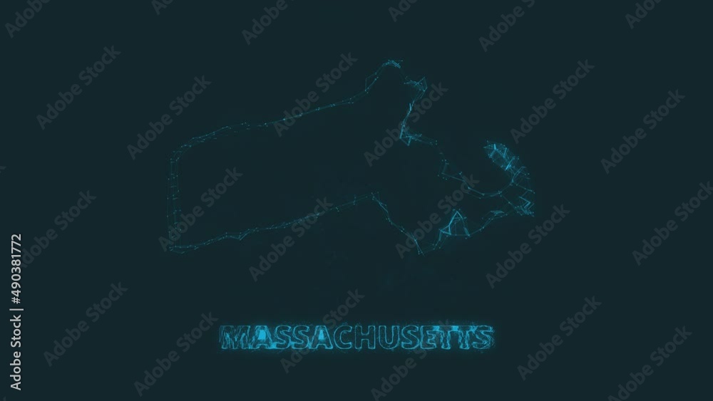 Poster Plexus flat map showing the state of Massachusetts from the United State of America on black background. USA. Plexus map of Massachusetts