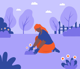 black girl is digging in the garden vector illustration in flat style © Ekaterina Tveitan