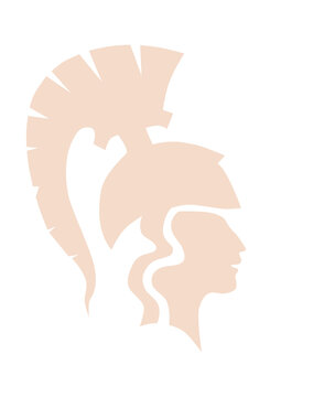 The silhouette of the goddess Athena in profile in a corinthian helmet
