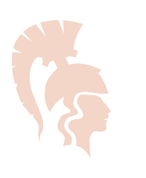 The silhouette of the goddess Athena in profile in a corinthian helmet