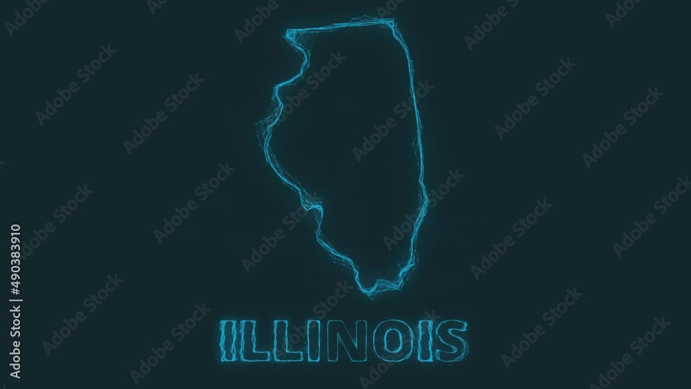 Poster Plexus flat map showing the state of Illinois from the United State of America on black background. USA. Plexus map of Illinois