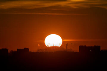 Sunset on a warm spring day in the city