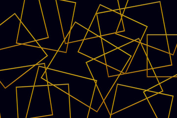 Colorful shiny shapes wallpaper of boxes. Golden square shapes on royal black background. Scattered frames, classic, Graphic Art