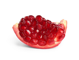 Tasty pomegranate piece on white background