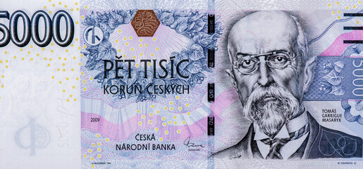 Czech Presidents, Tomas Masaryk. Portrait from Czech Republic 5000 Korun 2009 Banknotes.