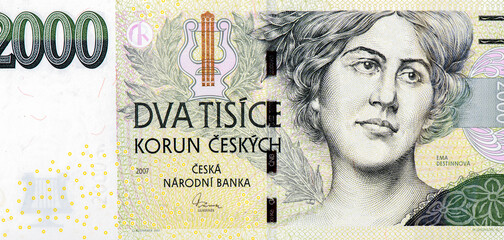 Ema Destinnova - Czech operatic soprano. Lyre. Portrait from Czech Republic 2000 Korun 2007 Banknotes.