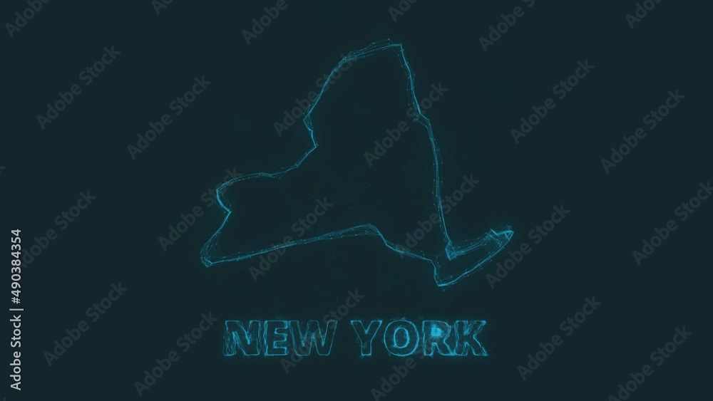 Poster Plexus flat map showing the state of New York from the United State of America on black background. USA. Plexus map of New York