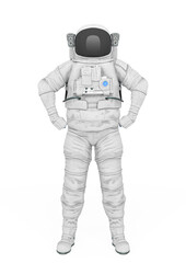 astronaut explorer is doing a super hero pose on white background front view