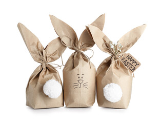 Funny Easter gift bags on white background