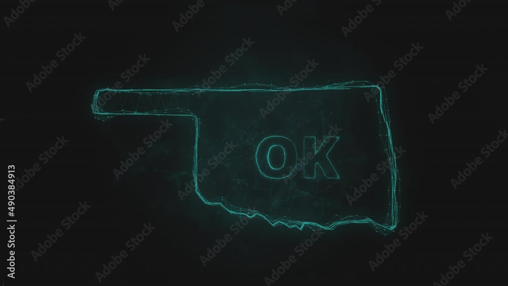 Poster Plexus flat map showing the state of Oklahoma from the United State of America on black background. USA. Plexus map of Oklahoma