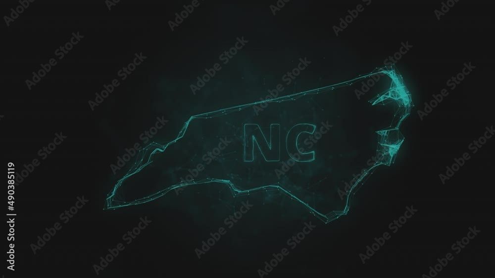 Poster Plexus flat map showing the state of North Carolina from the United State of America on black background. USA. Plexus map of North Carolina