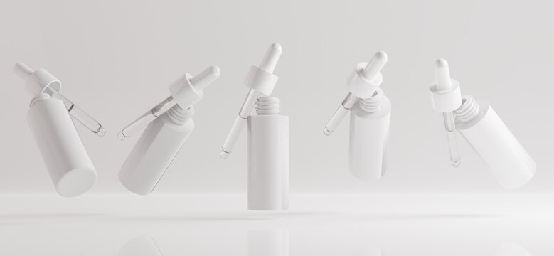 skin care serum cosmetic bottle, 3d rendering illustration mockup, medical lotion serum dropper product