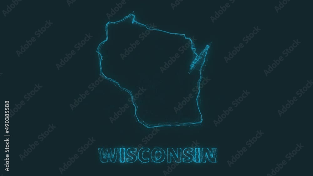 Poster Plexus flat map showing the state of Wisconsin from the United State of America on black background. USA. Plexus map of Wisconsin