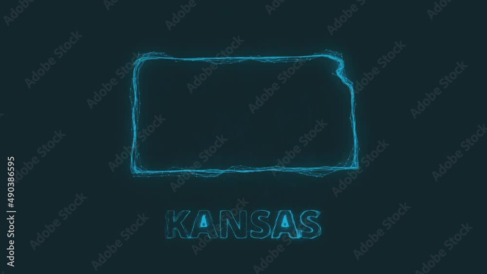 Poster Plexus flat map showing the state of Kansas from the United State of America on black background. USA. Plexus map of Kansas