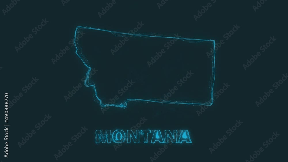 Poster Plexus flat map showing the state of Montana from the United State of America on black background. USA. Plexus map of Montana