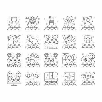 Kids Birthday Party Collection Icons Set Vector .