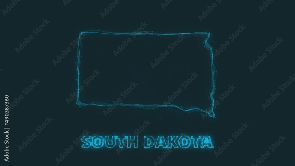 Poster Plexus flat map showing the state of South Dakota from the United State of America on black background. USA. Plexus map of South Dakota