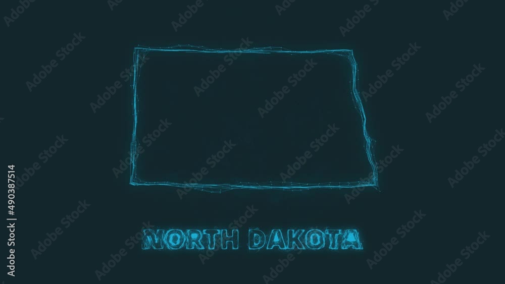 Poster Plexus flat map showing the state of North Dakota from the United State of America on black background. USA. Plexus map of North Dakota