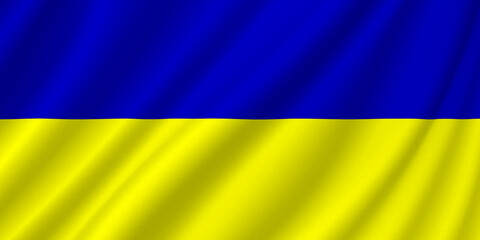 Ukraine. Illustration of the flag of Ukraine with ripples. Horizontal design. Illustration. Map. OTAN-NATO flag.