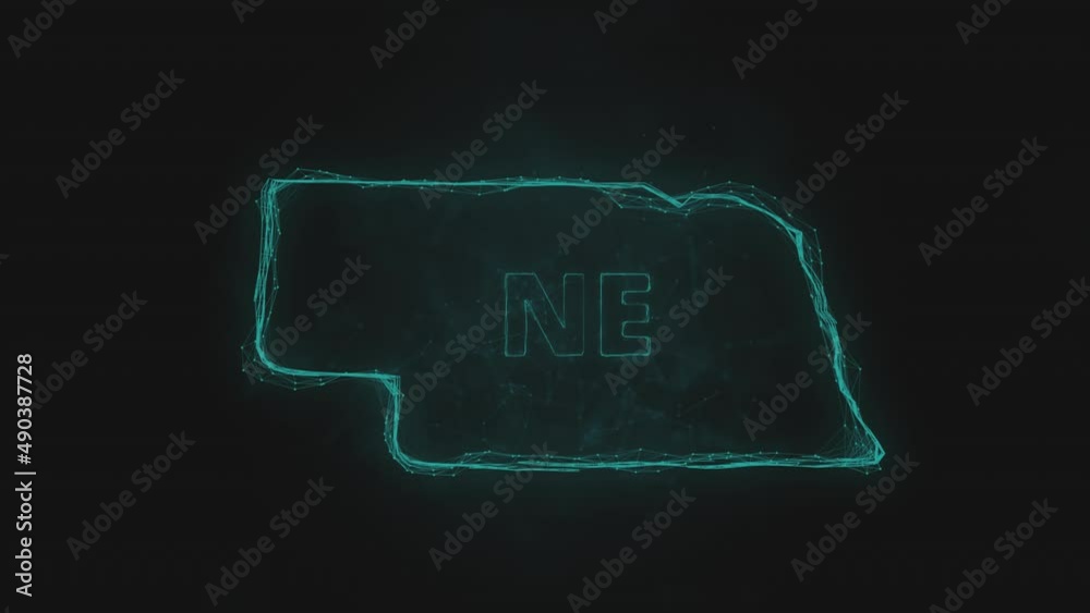 Poster Plexus flat map showing the state of Nebraska from the United State of America on black background. USA. Plexus map of Nebraska