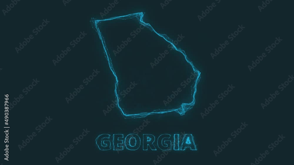 Poster Plexus flat map showing the state of Georgia from the United State of America on black background. USA. Plexus map of Georgia