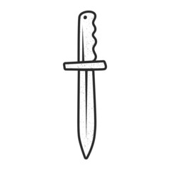 Black and white icon of cold weapon -knife, symbol of danger. Contour of the blade with the handle. Vector illustration