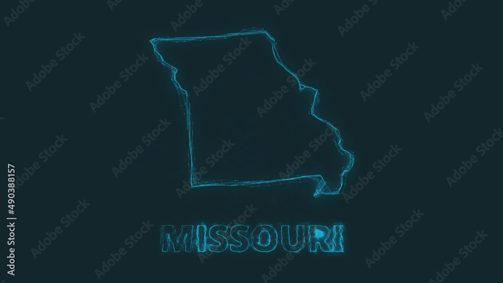 Poster Plexus flat map showing the state of Missouri from the United State of America on black background. USA. Plexus map of Missouri
