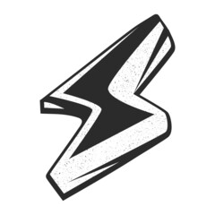 Black and white lightning icon, symbol of strength, energy, danger. Vector illustration