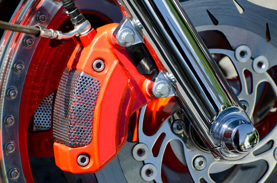 Modern Motorcycle Wheel Brake with Orange Color